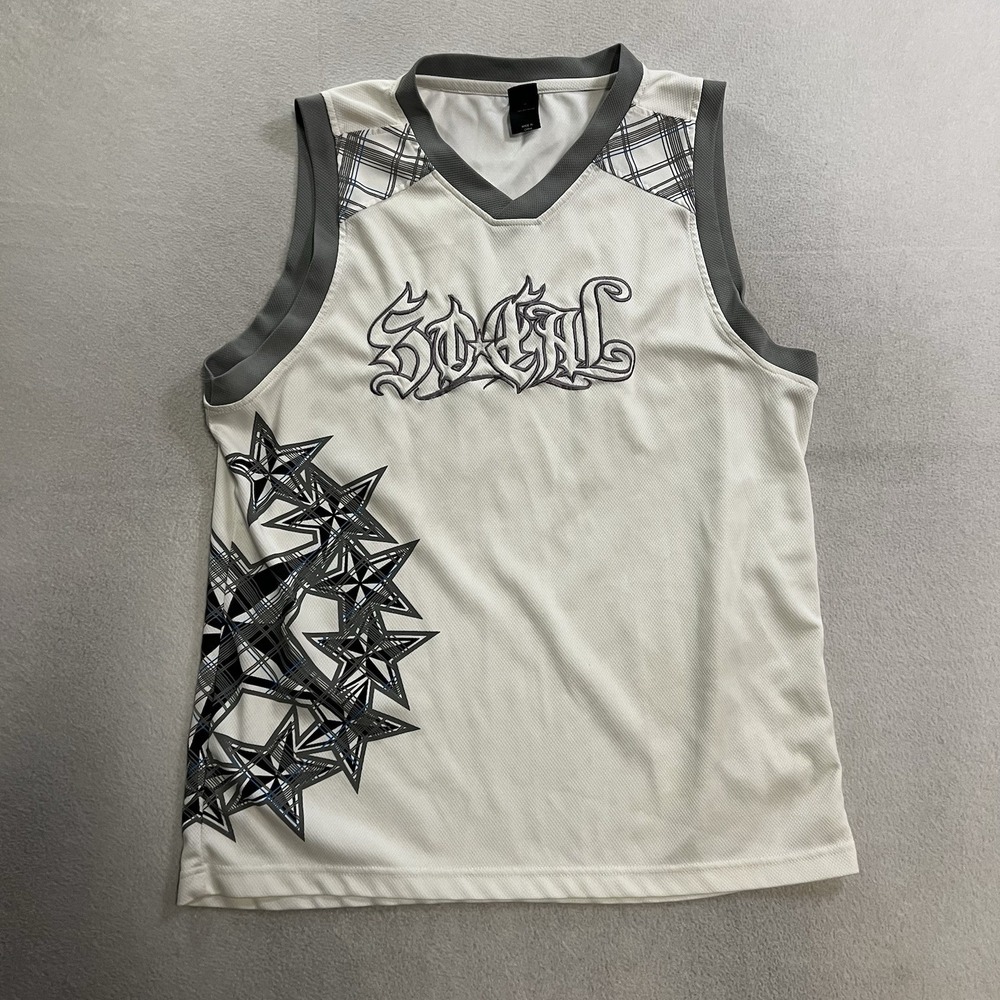 Y2k No Fear Tank Jersey Men's Medium White Grunge Skater So Cal Embroidered Logo